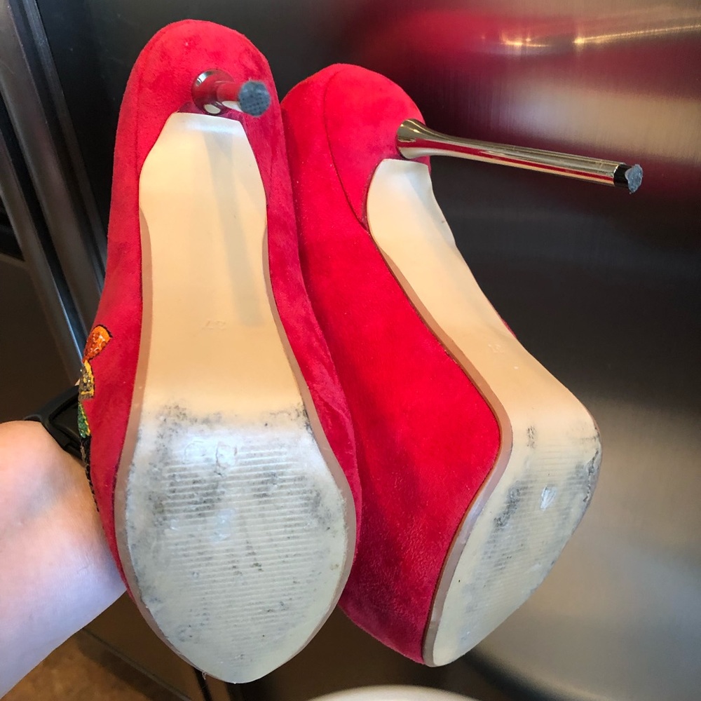 🏒RARE ‼️Like New NHL Chicago Black Hawks Sky High Design Platform Heels size 7 - Picture 9 of 9